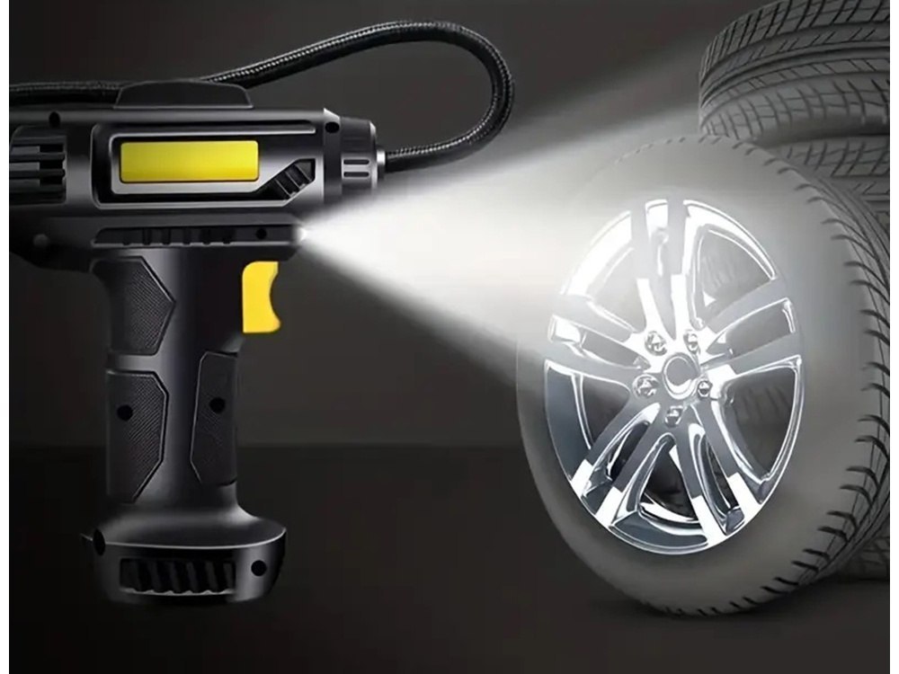 KOMPRESOR SAMOCHODOWY PISTOLET DO POMPOWANIA KÓŁ POMPKA 12V 120W 10 BAR LED